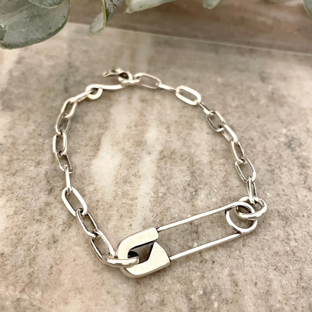 925 Sterling Silver Paperclip Bracelet Unique Vintage Silver Bracelet